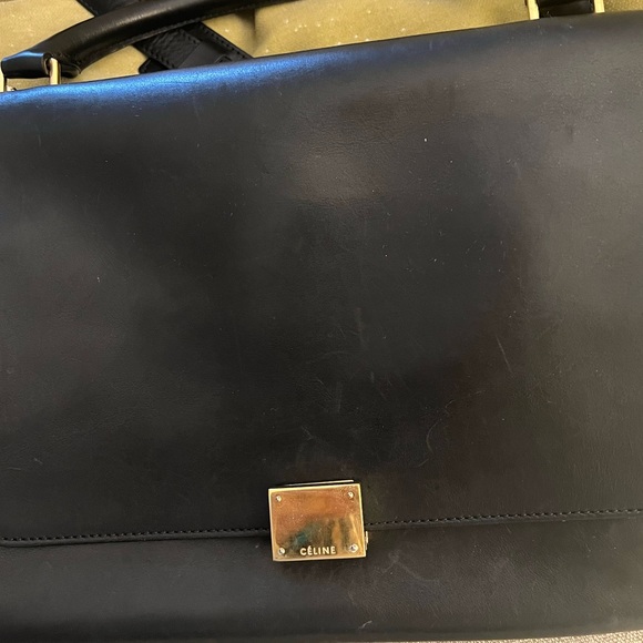 CELINE White/black leather and canvas medium Trapeze Bag - Picture 2 of 7